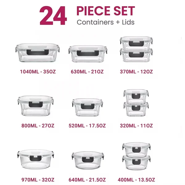 24-Piece Airtight Pantry Food Containers with Lids - Meal Prep Containers for Travel or Dining - Freezer, Oven & Dish - Image 6
