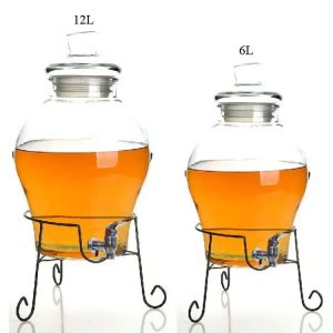 Glass Water Juice Dispenser With Tap And Stand