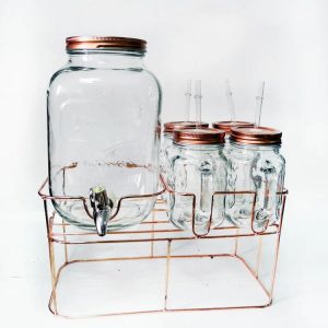 High Quality Glassware Container With Stainless Steel Metal Lid Beverage Juice Beer Storage Container With Stand