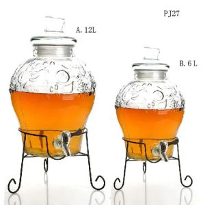 hand painted huge glass with tap and metal stand