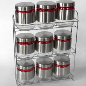 9Pcs Kitchen Canister Set Stainless Steel Nested Canister Storage Set with display rack 1