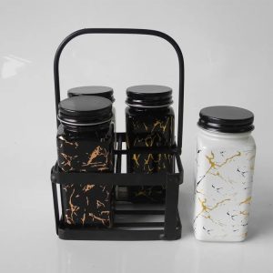 Space Saving Multi-Purpose seasoning Organizer marble design glass spice shakers with rack 1