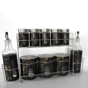 Spice Rack Condiment Glass Jar Seasoning Bottles Stainless Steel Rack Storage Organization for Kitchen 1