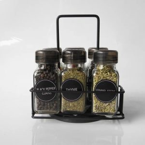 black Revolving Spice Rack Set with 4 Spice Jars glass salt pepper shakers set 1