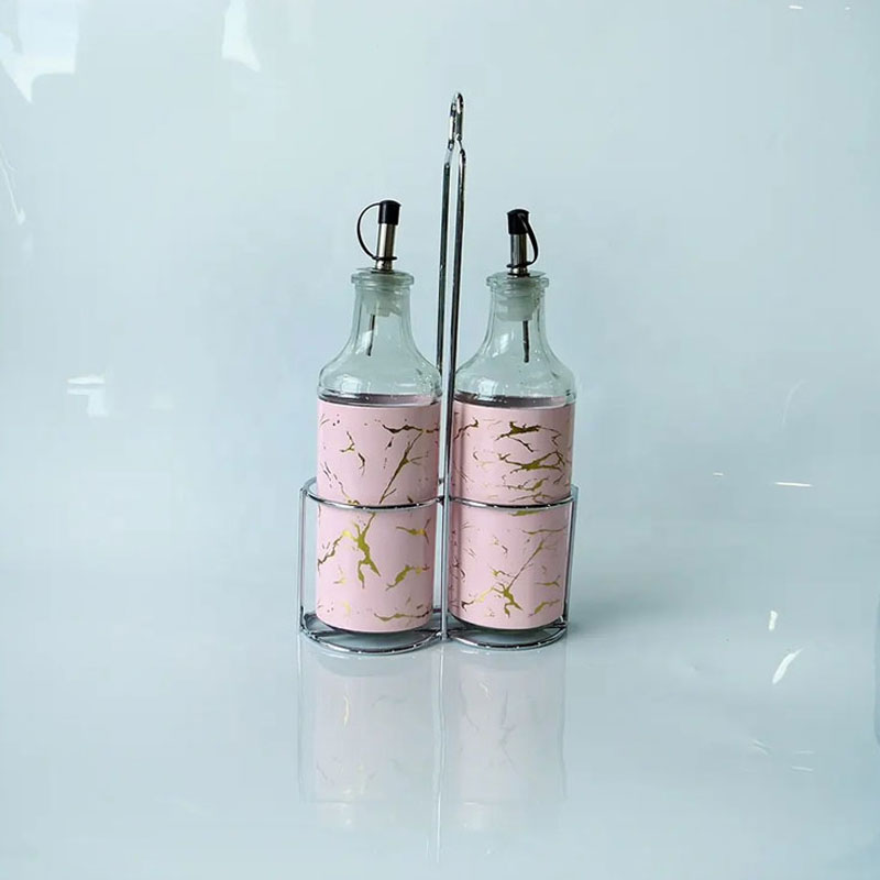 2 Pcs Glass Oil And Vinegar Bottle Set Gold