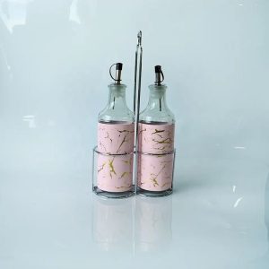 2 Pcs Glass Oil And Vinegar Bottle Set Gold 1