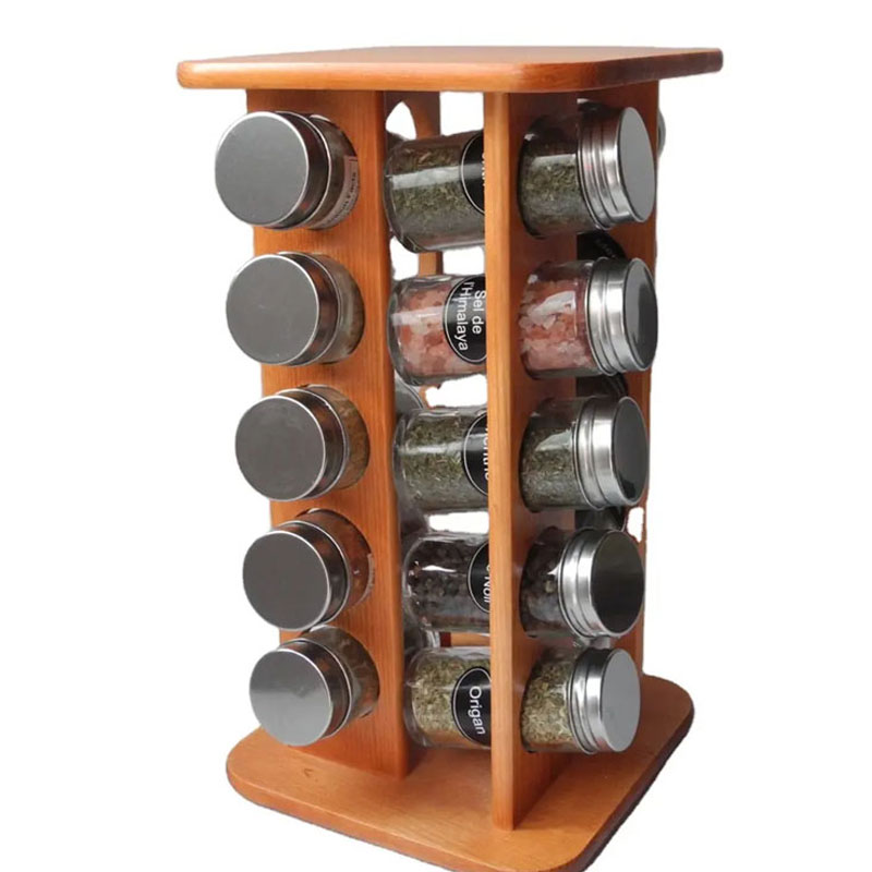 Cookware Kitchen Glass Spice Container, Rotating Spice Jar Wood Rack Set Of 20 Pcs For Kitchen