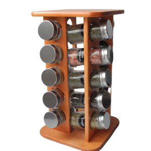 Cookware kitchen glass spice container, rotating spice jar wood rack set of 20 pcs for kitchen 1