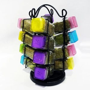 Factory Hot Sale Custom Style Capacity Glass Seasoning Container Jar With Metal Rotating Spice Rack Set 1