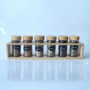 Glass Spice Jars With Bamboo Lid Bamboo Spice Shelf Wood Spice Organizer For Kitchen Countertops 1
