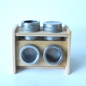 Unique Magnetic Tin Seasoning Jar Chili Pepper Shaker Spice Box With Wood Display Stand 1