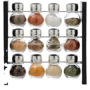 Wood Herb And Spice Rack Stand With 12 Clear Glass Jar Bottles - Modern & Stylish Kitchen Organizer 1