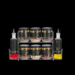 Stainless Steel Coating Glass Salt Pepper Shaker and Oil Bottle Set 1