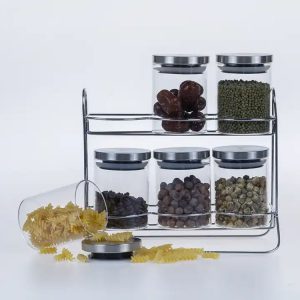 airtight high borosilicate Glass Food Storage Containers Jar Stainless Steel Lids 6 Packs 1