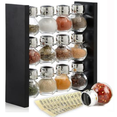 Wood Herb And Spice Rack Stand With 12 Clear Glass Jar Bottles – Modern & Stylish Kitchen Organizer 2 Wood Herb And Spice Rack Stand With 12 Clear Glass Jar Bottles - Modern & Stylish Kitchen Organizer 2
